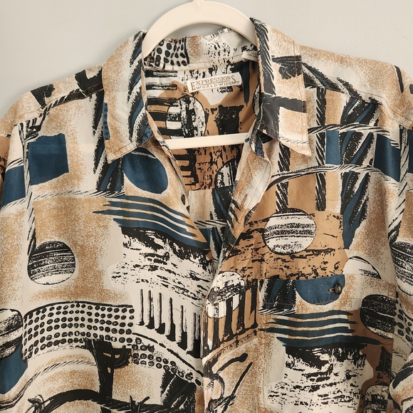 Vintage Expressions World Wide Havana Men's Abstract Print Shirt - Picture 2 of 12